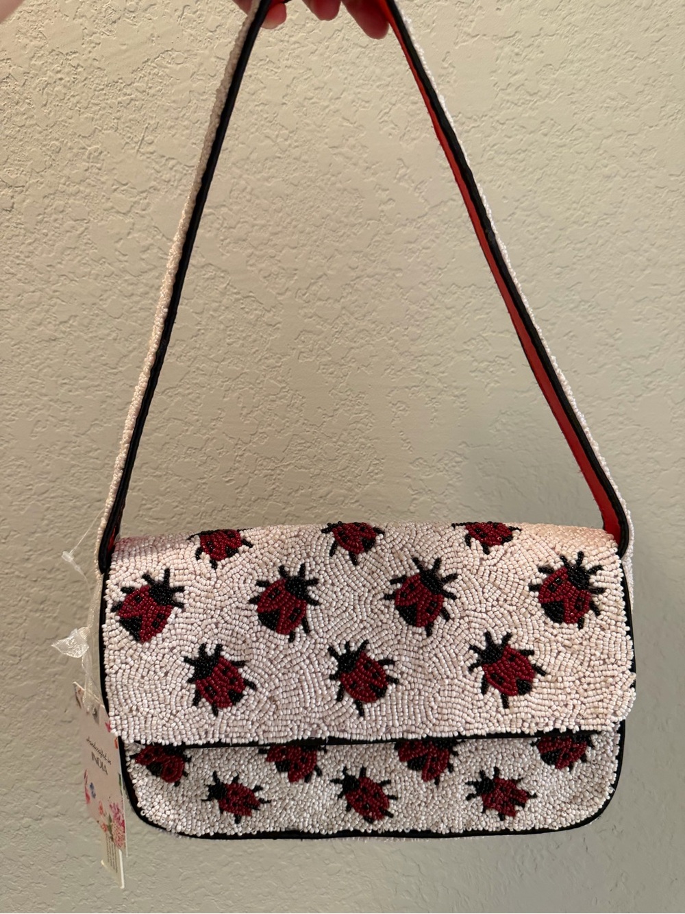 Viral Red & Pink Ladybug Beaded Shoulder Bag - NWT